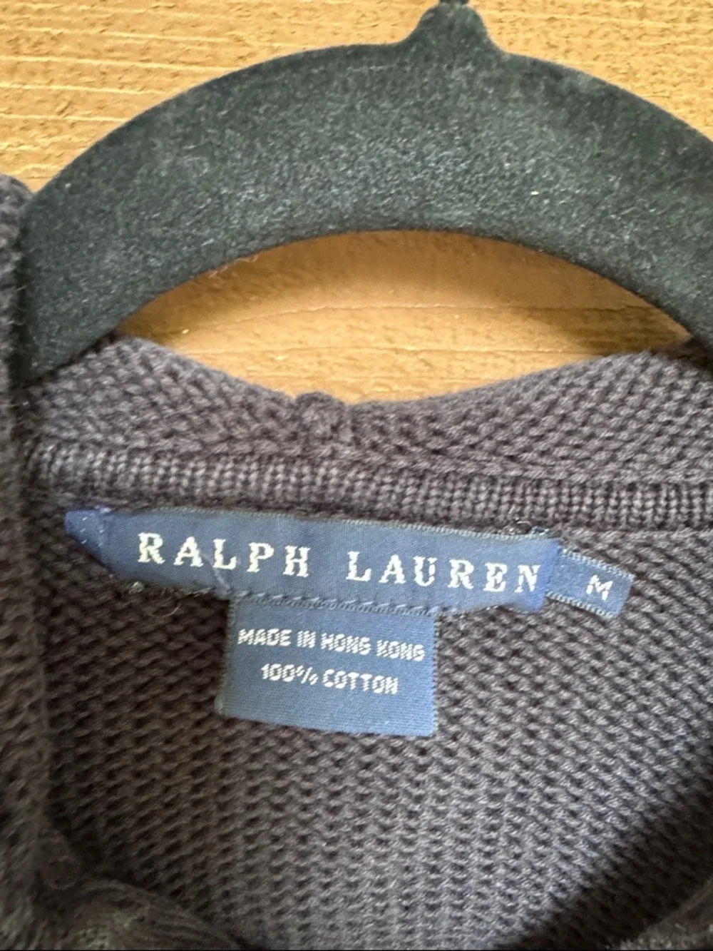 Ralph Lauren Black Big Kids Knit Zip Hoodie with Red Polo Pony size Medium